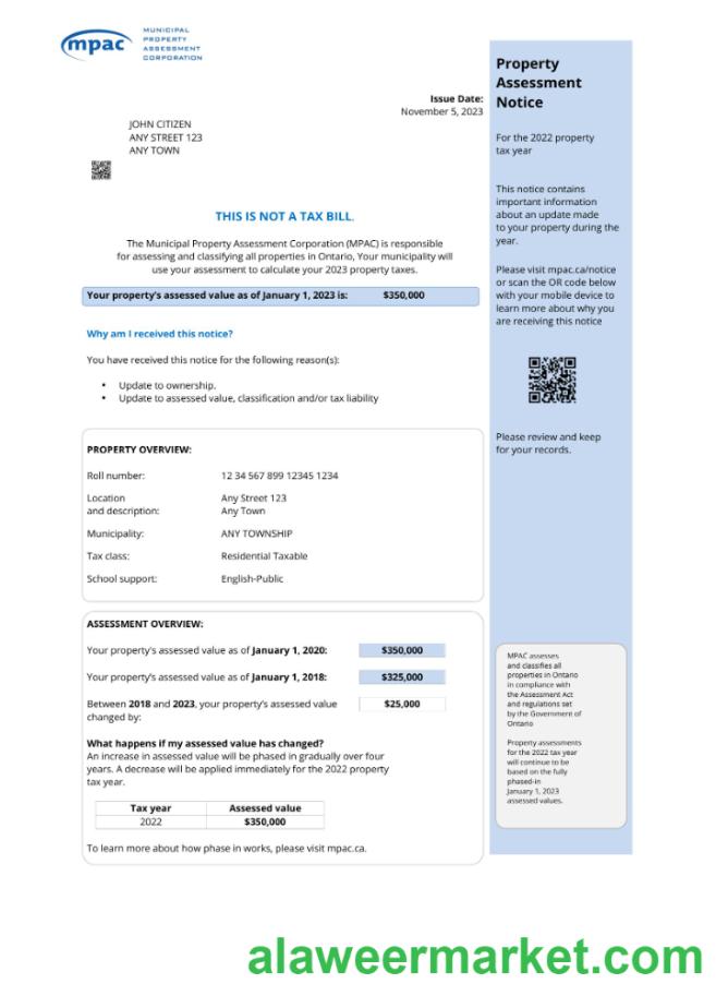 USA Ontario MPAC utility bill, PDF and Word download template